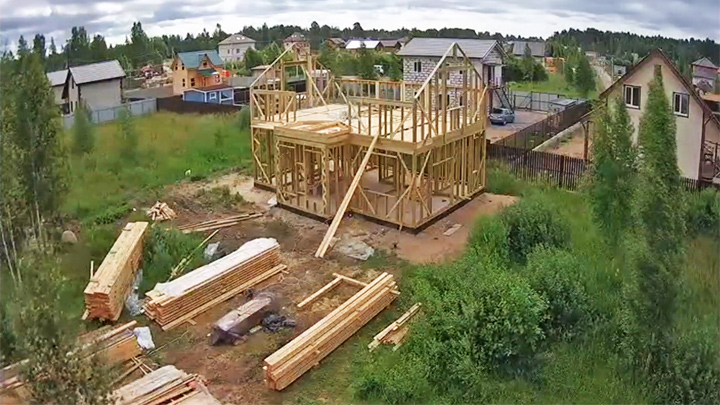Webcam of the construction of a two-story frame house in the village of Strelna: Webcam for the construction of a frame house 9x15 in the village of Beloostrov
