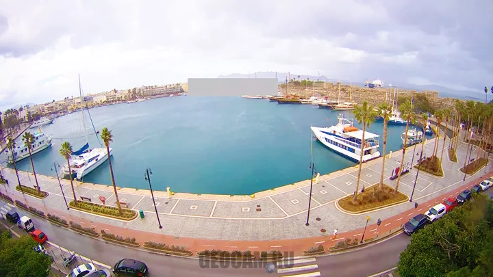 Webcam on the embankment of the Kos Island Harbour, Greece