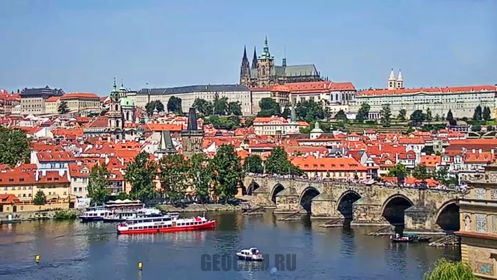 PTZ webcam in Prague: view of Prague Castle and Charles Bridge